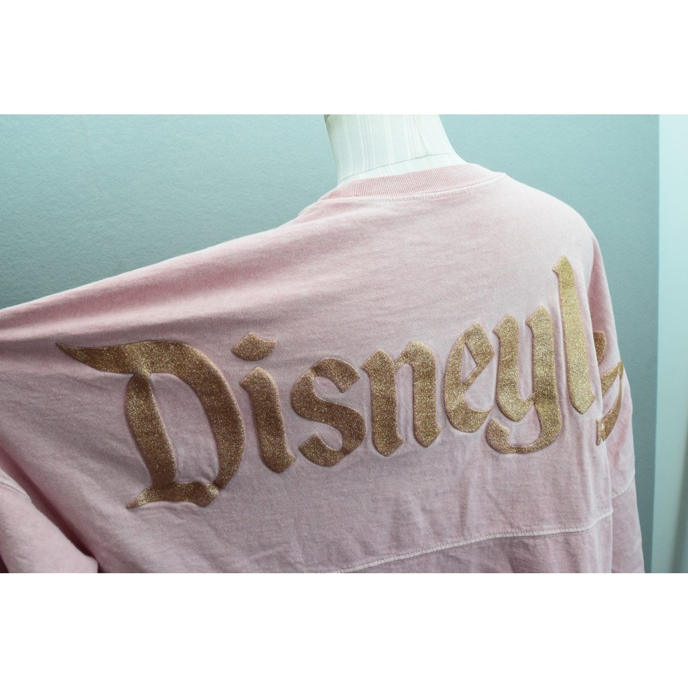 Disney Spirit Jersey XL Pink Gold Glitter Disneyland Long Sleeve Shirt Women